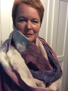 Ruth, chef at Westonbury Water gardens models Italian merino and silk